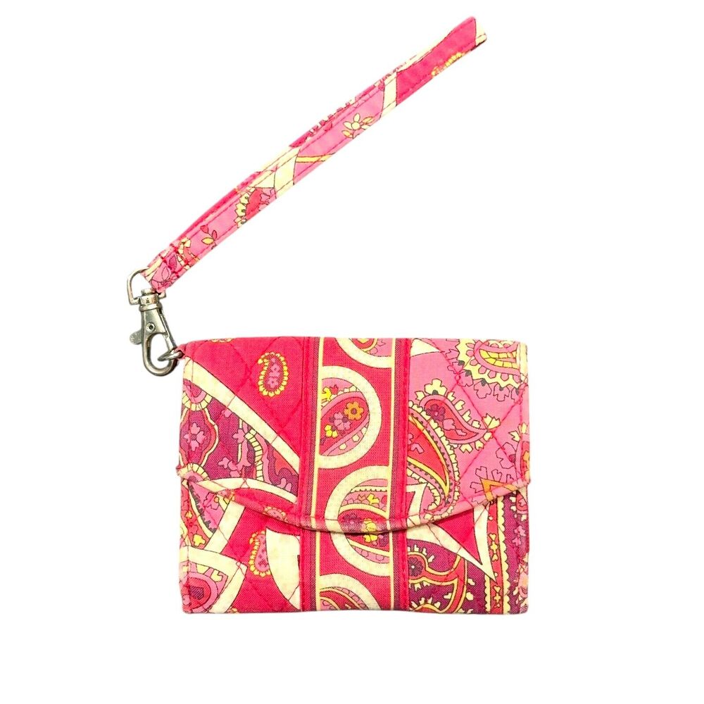 Vera Bradley Wristlet Purse Women's Red Pink Paisley ID Pocket Strap Wallet USED